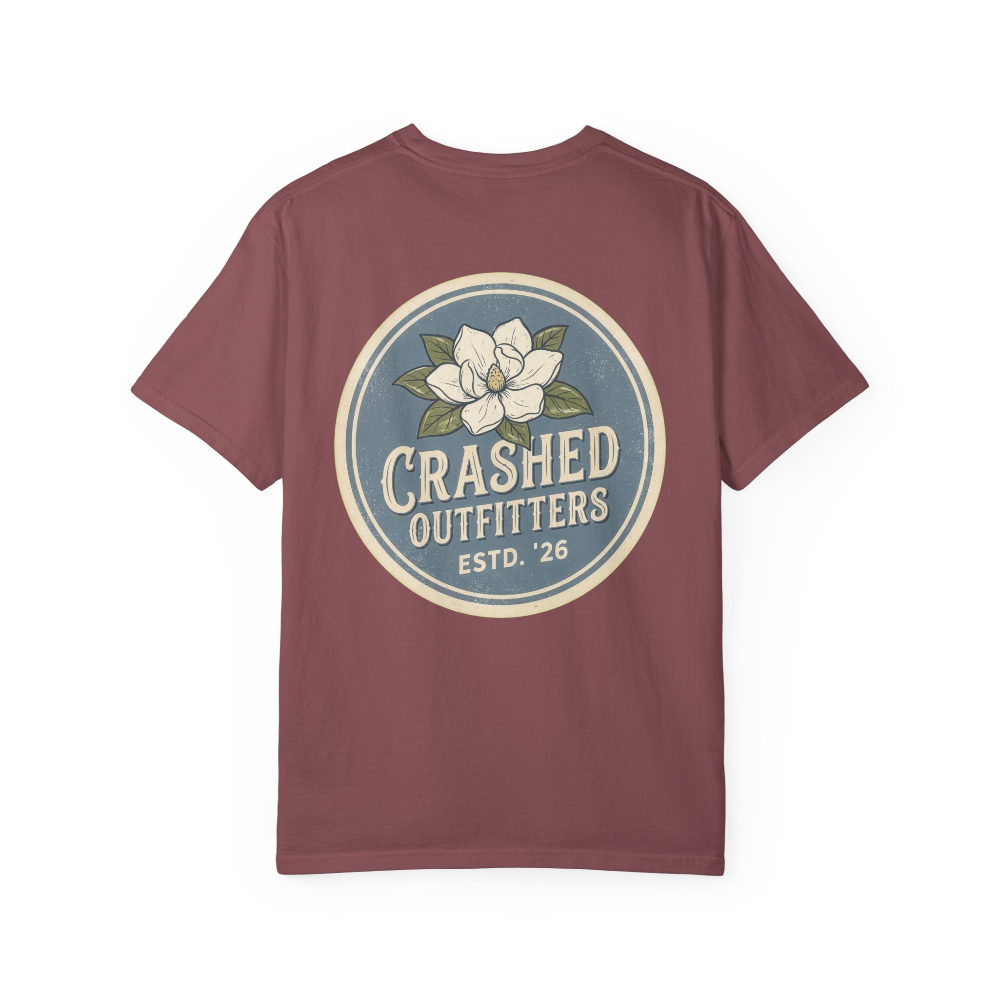 Magnolia Badge Crashed Outfitters T-Shirt | Vintage Floral Logo - Image 2