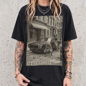 Throwback street photo T-shirt | Vintage city scene, sepia print