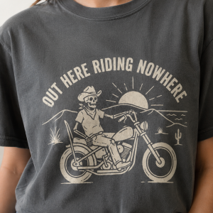 Out Here Riding Nowhere T-shirt | Retro Motorcycle Rider Graphic