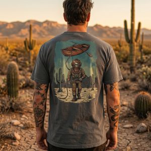 Skeleton Diver Shirt, Desert Cowboy Skeleton Tee, Vintage Western Graphic T-Shirt, Comfort Colors Back Print, Coastal Cowboy Shirt