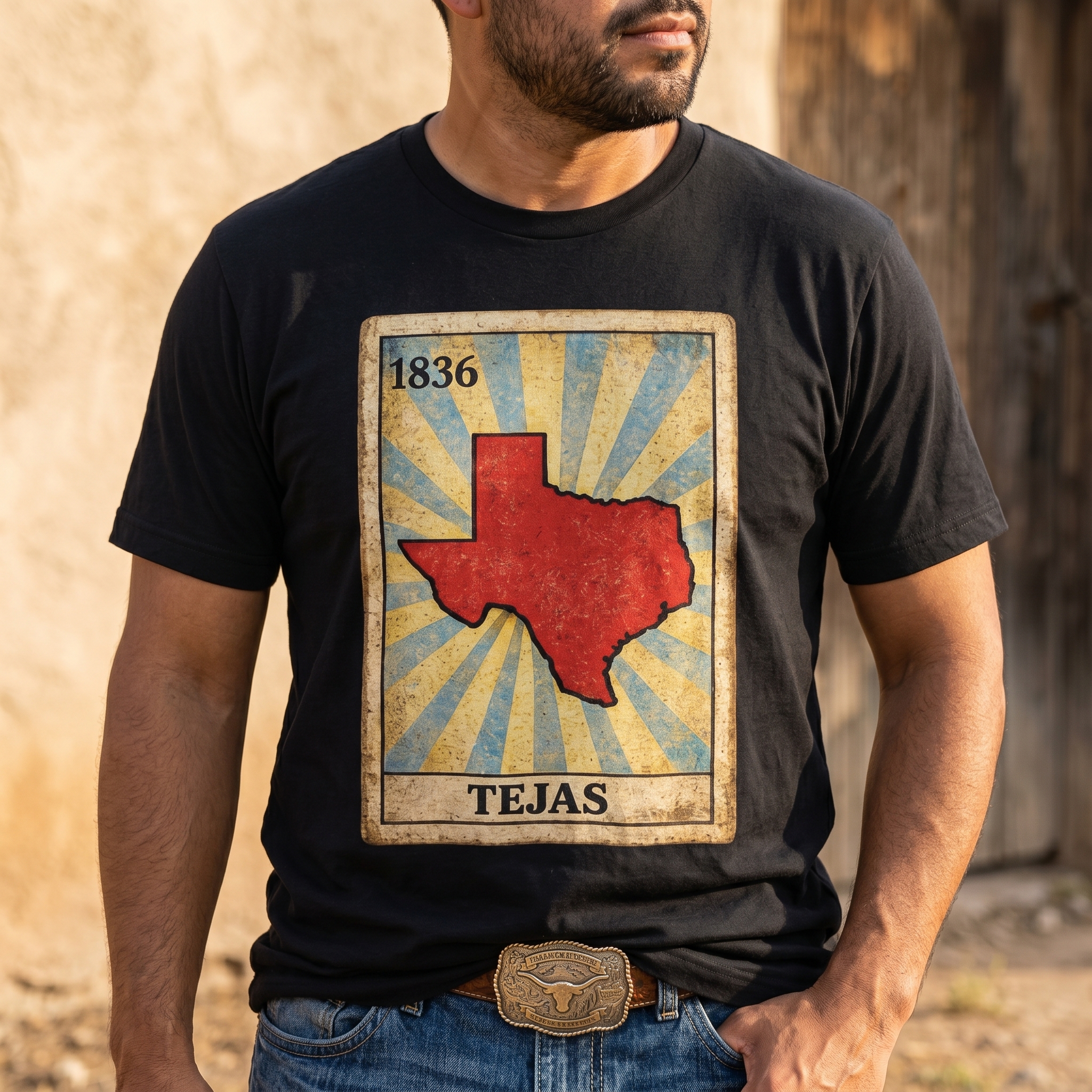 Vintage Loteria Texas Tee | Retro Mexican Bingo Card T-Shirt - Image 2