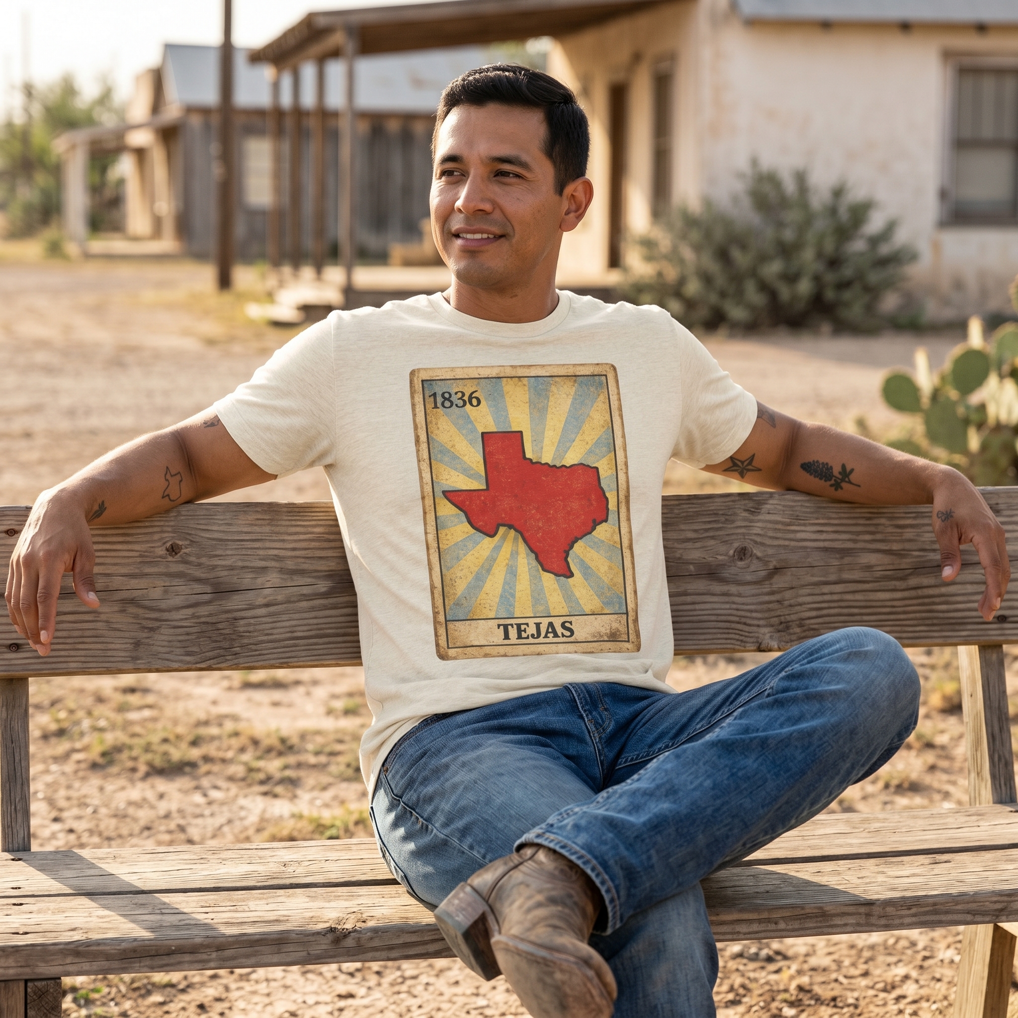 Vintage Loteria Texas Tee | Retro Mexican Bingo Card T-Shirt - Image 3