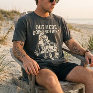 Out Here Doing Nothing Shirt, Coastal Cowboy Skeleton Tee, Beach Skeleton Graphic T-Shirt, Relaxed Summer Vibes Shirt, Comfort Colors Tee
